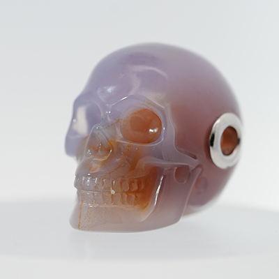Necklace of 1.1" Agate Hand Carved Crystal Skull Pendant, Skull Jewelry