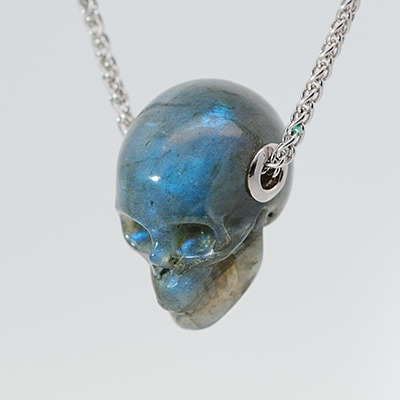 Necklace of 1.1" Labradorite Hand Carved Crystal Skull Pendant, Skull Jewelry