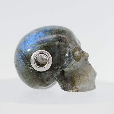 Necklace of 1.1" Labradorite Hand Carved Crystal Skull Pendant, Skull Jewelry