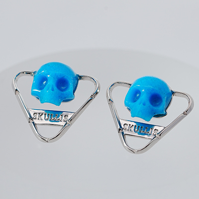 Gemstone American Turquoise Hand Carved Crystal Skull Earrings, Skull Jewelry