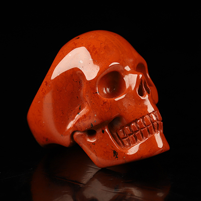 US Size 7.5#  Red Jasper Hand Carved Crystal Skull Ring, Skull Jewelry