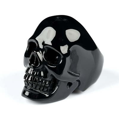 US Size 10# Black Obsidian Hand Carved Crystal Skull Ring, Skull Jewelry