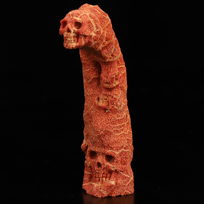 3.1" Red Coral Hand Carved Crystal Skull Fine Art Sculpture, Crystal Healing