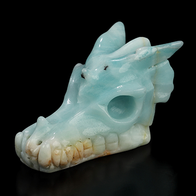 1.9" Chinese Amazonite Hand Carved Crystal Dragon Skull Sculpture, Crystal Healing