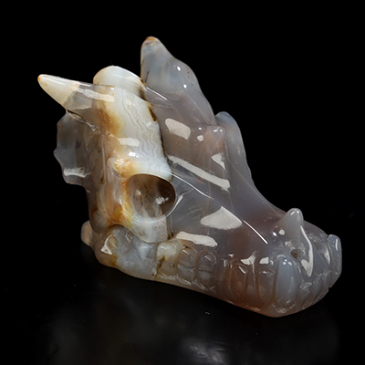 1.9" Agate Hand Carved Crystal Dragon Skull Sculpture, Crystal Healing