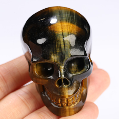 2.0" Gold Tiger's Eye Hand Carved Crystal Skull, Realistic, Crystal Healing