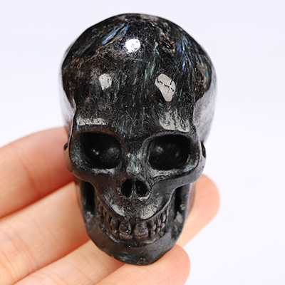 2.0" Russian Arfvedsonite Hand Carved Crystal Skull, Realistic, Crystal Healing