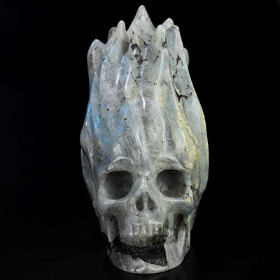 4.1" Labradorite Hand Carved Flaming Crystal Skull, Crystal Healing