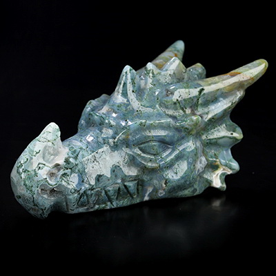 4.1" Green Moss Agate Hand Carved Crystal Dragon Head Skull Sculpture, Crystal Healing