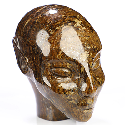 3.4" Shimmering Bronzite Hand Carved Fairy Elf Alien Crystal Skull Companion Sculpture, Crystal Healing
