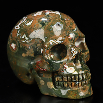 2.0" Rainforest Jasper Hand Carved Crystal Skull, Realistic, Crystal Healing
