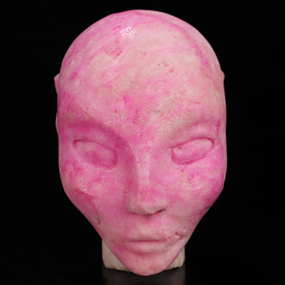 3.5" Pink Aragonite Hand Carved Fairy Elf Alien Crystal Skull Companion Sculpture, Crystal Healing