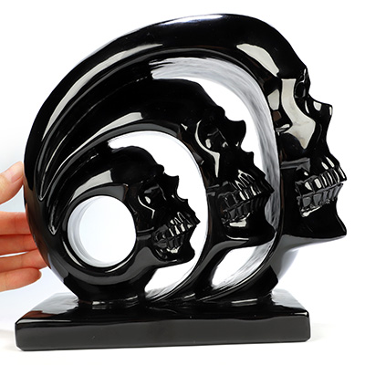 7.9" Black Obsidian Hand Carved Crystal Skull Fine Art Sculpture, Crystal Healing