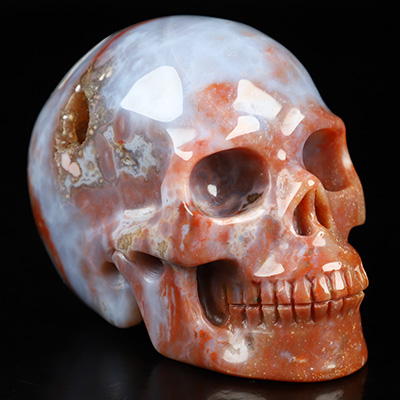 3.5" Black Zebra Agate Hand Carved Crystal Skull, Realistic, Crystal Healing