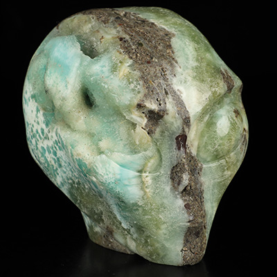 4.0" Blue Aragonite Star Being Female Alien Crystal Skull Companion, Hand Carved Gemstone Fine Art Sculpture, Reiki Healing Stone Statue