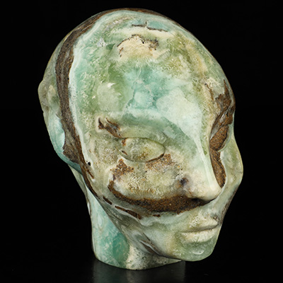 4.1" Blue Aragonite Hand Carved Fairy Elf Alien Crystal Skull Companion Sculpture, Crystal Healing