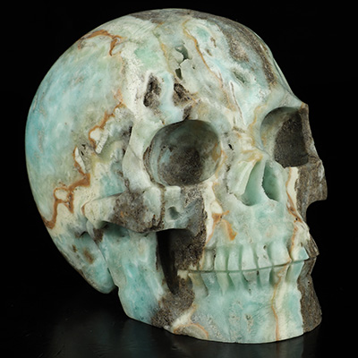 5.0" Blue Aragonite Hand Carved Crystal Skull, Realistic, Crystal Healing