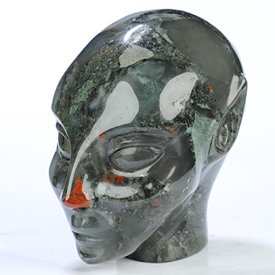 4.1" African Bloodstone Hand Carved Fairy Elf Alien Crystal Skull Companion Sculpture, Crystal Healing