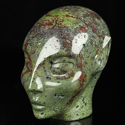 4.0" Dragon Blood Jasper Hand Carved Fairy Elf Alien Crystal Skull Companion Sculpture, Crystal Healing