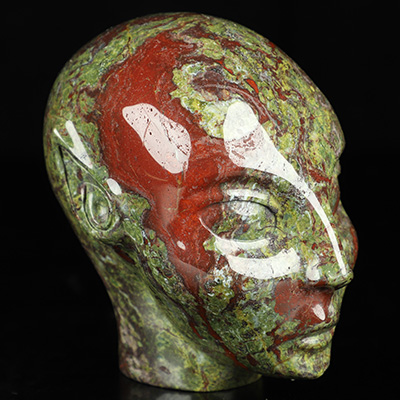 4.0" Dragon Blood Jasper Hand Carved Fairy Elf Alien Crystal Skull Companion Sculpture, Crystal Healing