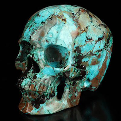 Gemstone 3.7" American Chrysocolla Hand Carved Crystal Skull, Super Realistic, Crystal Healing