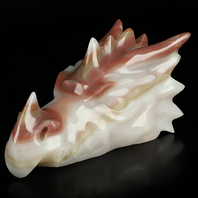 5.9" Afghanistan Jade Hand Carved Crystal Dragon Head Skull Sculpture, Crystal Healing