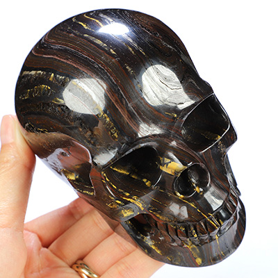 4.6" Colorful Tiger Iron Eye Hand Carved Crystal Skull, Realistic, Crystal Healing