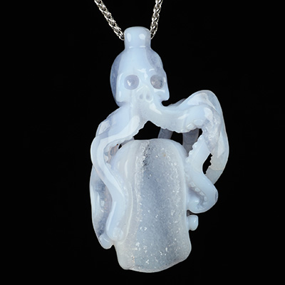 3.1" Blue Lace Agate Hand Carved Crystal Skull Pendant, Crystal Healing