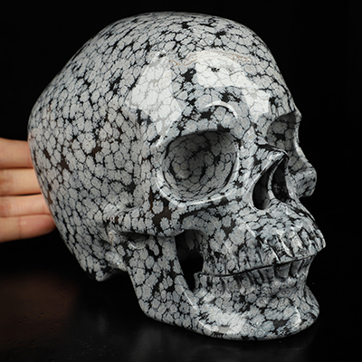 Super Realistic! Lifesized 6.9" Snowflake Obsidian Hand Carved Crystal Skull, Crystal Healing