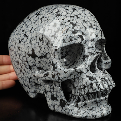Super Realistic! Lifesized 6.8" Snowflake Obsidian Hand Carved Crystal Skull, Crystal Healing
