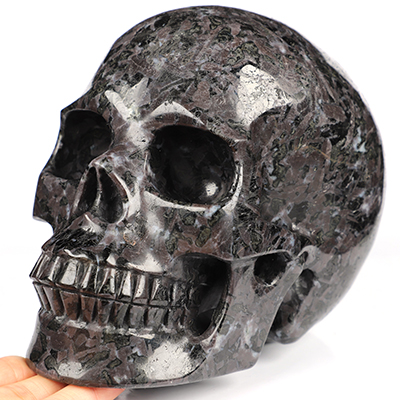 Lifesized 6.7" Gabbro Hand Carved Crystal Skull, Crystal Healing