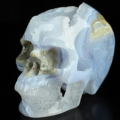 Super Realistic! Lifesized 5.8" Blue Lace Agate Geode Hand Carved Crystal Skull, Crystal Healing