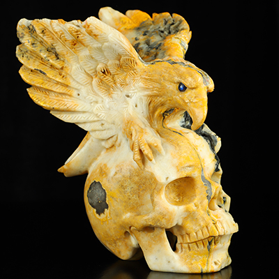 Gemstone 7.1" Bumble Bee Jasper Hand Carved Crystal Skull and Eagle Sculpture