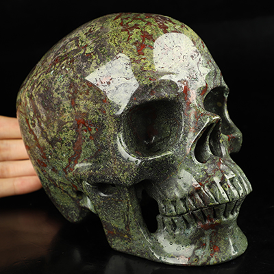 Super Realistic! Lifesized 6.9" Dragon Blood Jasper Hand Carved Crystal Skull, Crystal Healing
