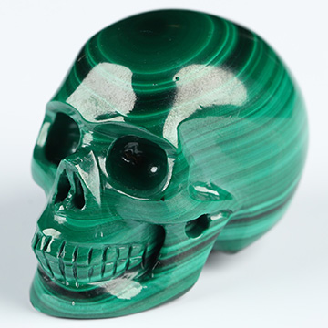 Gemstone 1.6" Malachite Hand Carved Crystal Skull, Realistic, Crystal Healing