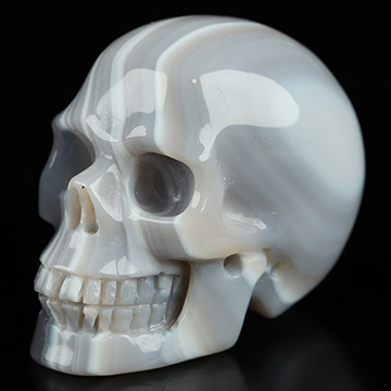 1.3" Gray & White Agate Hand Carved Crystal Skull, Realistic, Crystal Healing