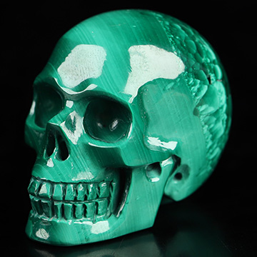 Gemstone 1.3" Malachite Hand Carved Crystal Skull, Realistic, Crystal Healing