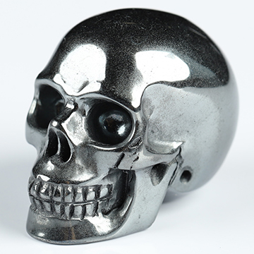 1.1" Hematite Hand Carved Crystal Skull, Realistic, Crystal Healing
