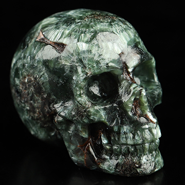 1.1" Seraphinite Hand Carved Crystal Skull, Realistic, Crystal Healing