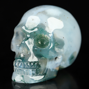 0.9" Green Moss Agate Hand Carved Crystal Skull, Realistic, Crystal Healing