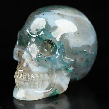 0.9" Green Moss Agate Hand Carved Crystal Skull, Realistic, Crystal Healing