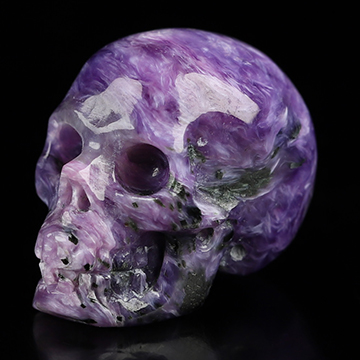Gemstone 0.7" Russian Charoite Hand Carved Crystal Skull, Realistic, Crystal Healing