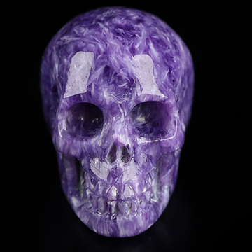 Gemstone 0.7" Russian Charoite Hand Carved Crystal Skull, Realistic, Crystal Healing