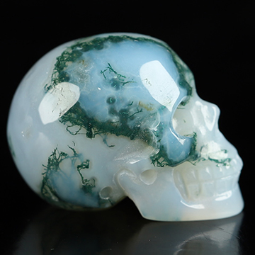 0.7" Green Moss Agate Hand Carved Crystal Skull, Realistic, Crystal Healing