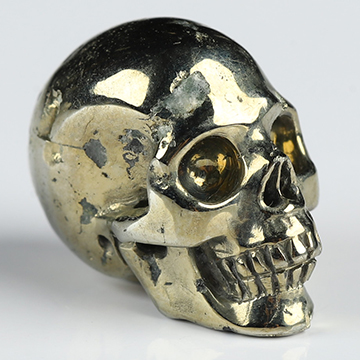 0.7" Pyrite Hand Carved Crystal Skull, Realistic, Crystal Healing