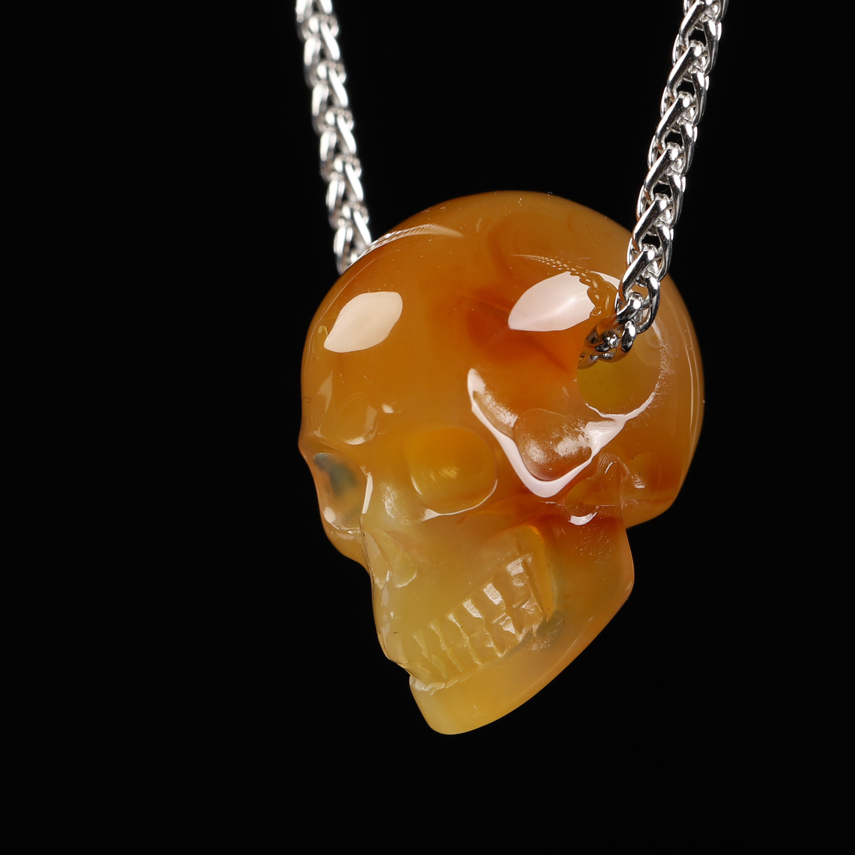 Necklace of 1.1" Carnelian Hand Carved Crystal Skull Pendant, Skull Jewelry