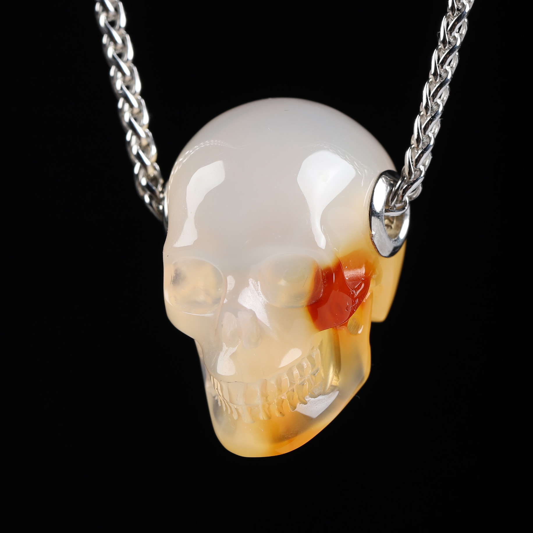 Necklace of 1.1" Carnelian Hand Carved Crystal Skull Pendant, Skull Jewelry