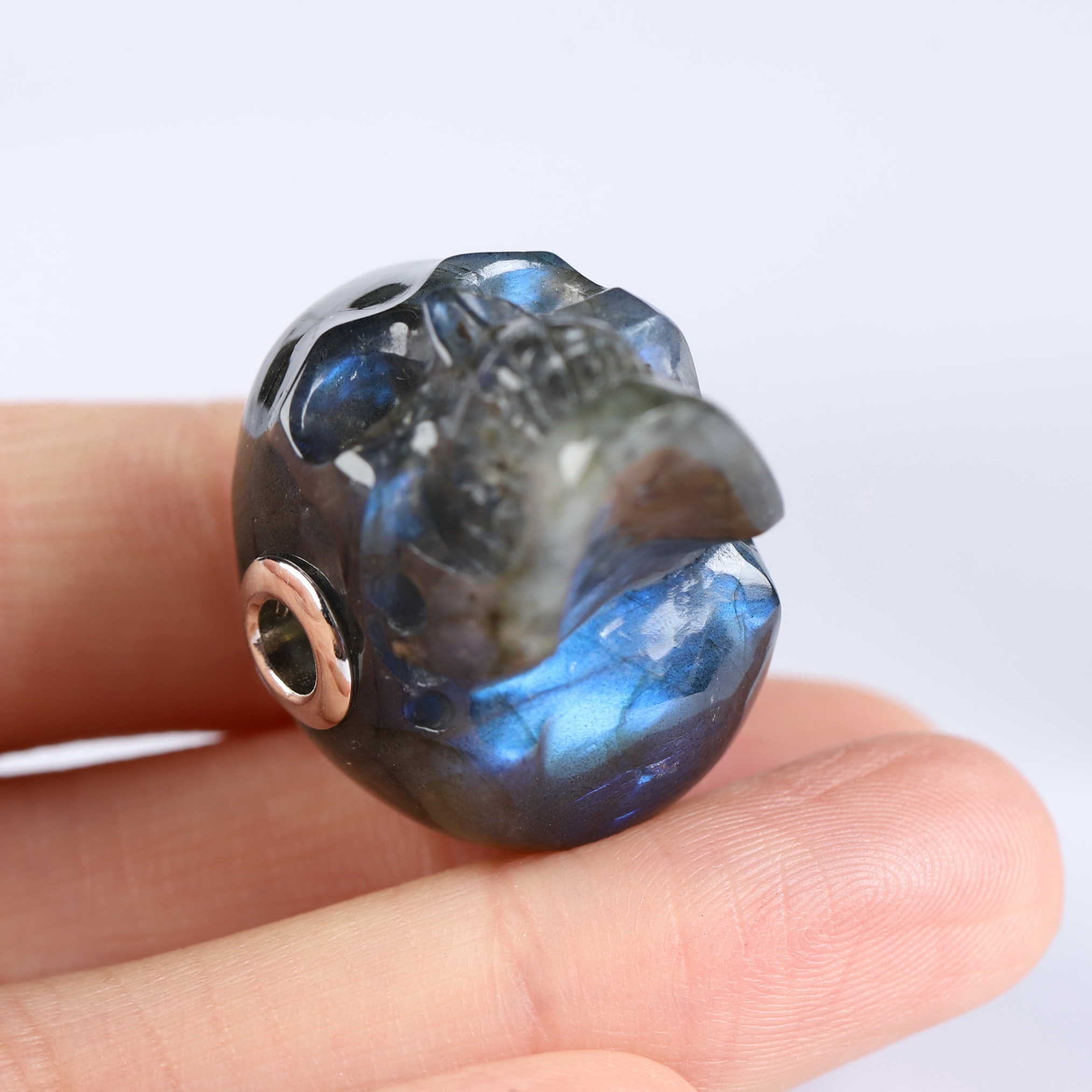 Necklace of 1.1" Labradorite Hand Carved Crystal Skull Pendant, Skull Jewelry