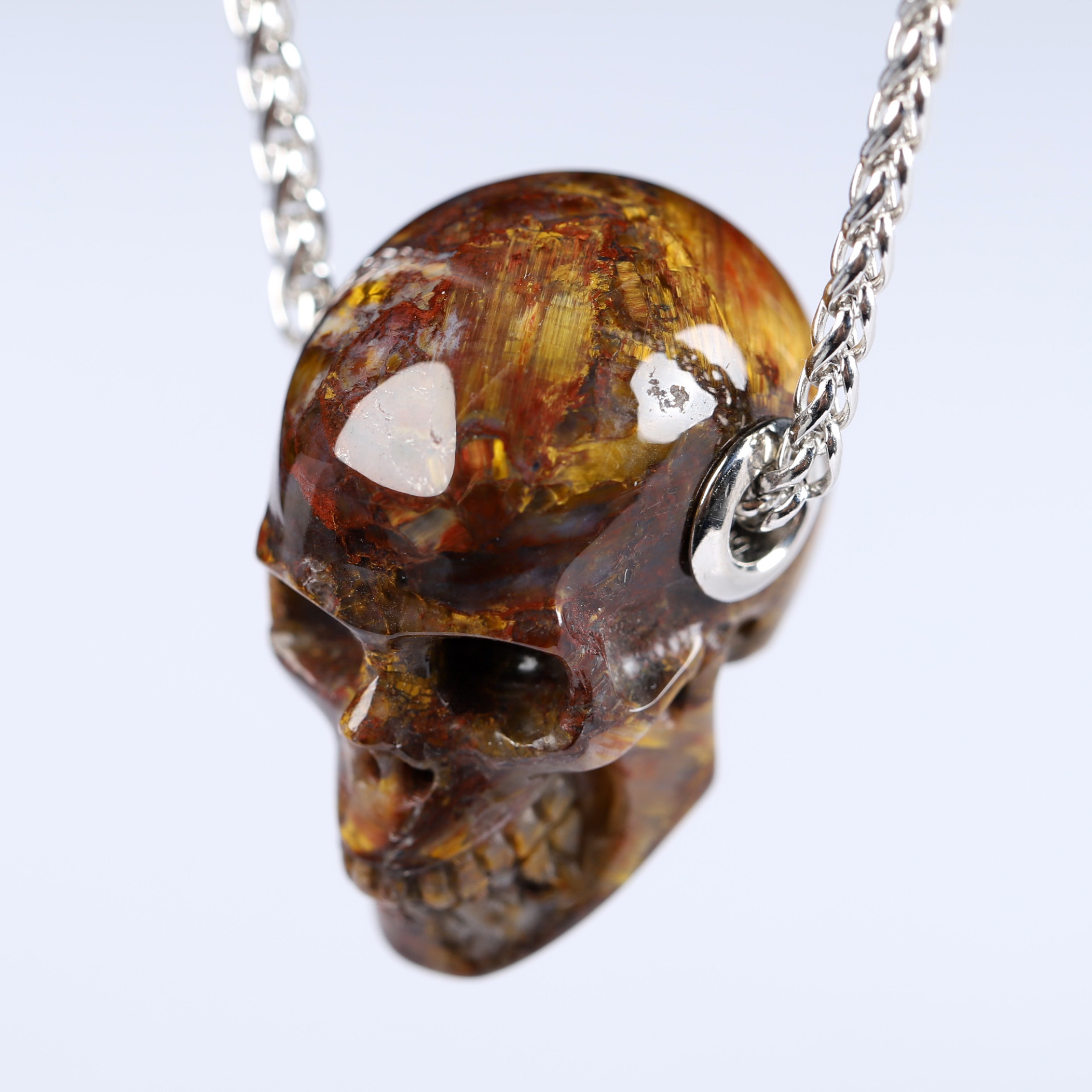 Necklace of 1.1" Pietersite Hand Carved Crystal Skull Pendant, Skull Jewelry