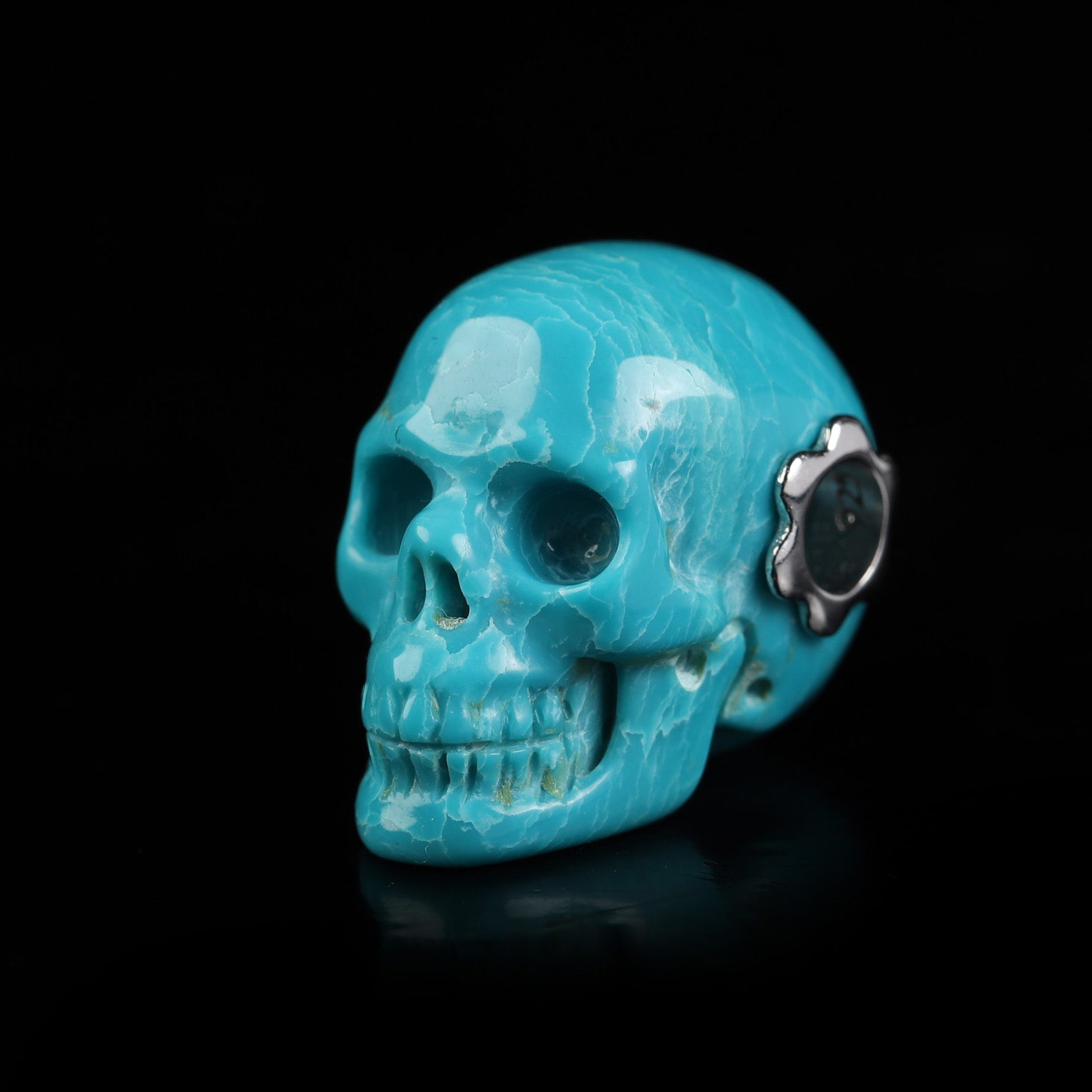 Gemstone Necklace of 0.7" Turquoise Hand Carved Crystal Skull Pendant, Skull Jewelry